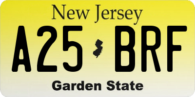 NJ license plate A25BRF