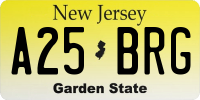 NJ license plate A25BRG