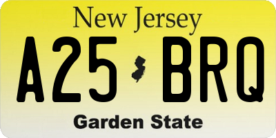 NJ license plate A25BRQ