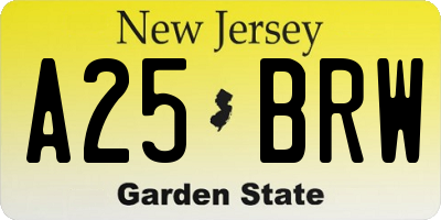 NJ license plate A25BRW