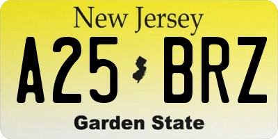 NJ license plate A25BRZ