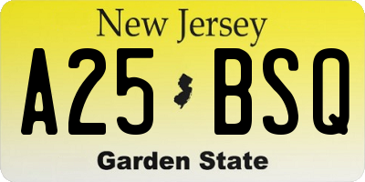 NJ license plate A25BSQ
