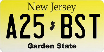 NJ license plate A25BST
