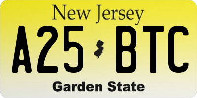 NJ license plate A25BTC