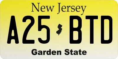 NJ license plate A25BTD