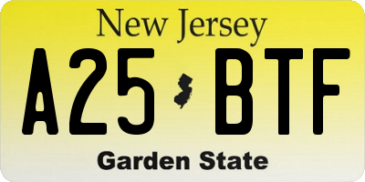 NJ license plate A25BTF