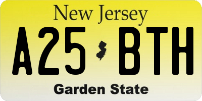 NJ license plate A25BTH