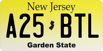 NJ license plate A25BTL