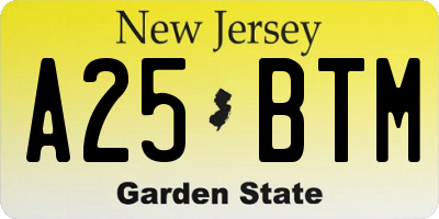 NJ license plate A25BTM