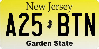 NJ license plate A25BTN
