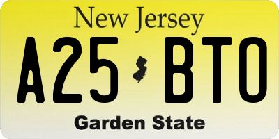 NJ license plate A25BTO