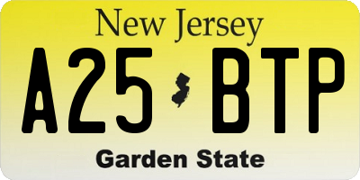 NJ license plate A25BTP