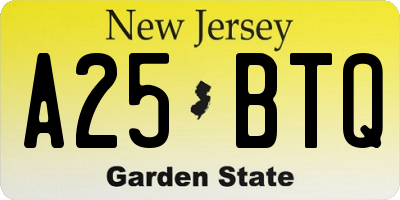 NJ license plate A25BTQ