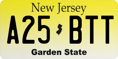 NJ license plate A25BTT