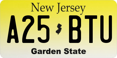 NJ license plate A25BTU