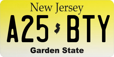 NJ license plate A25BTY