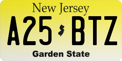 NJ license plate A25BTZ