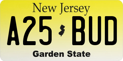 NJ license plate A25BUD