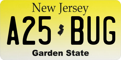 NJ license plate A25BUG