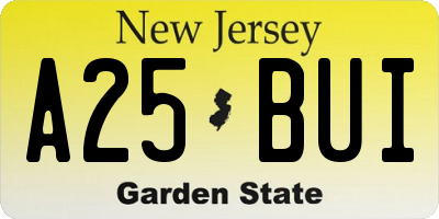 NJ license plate A25BUI