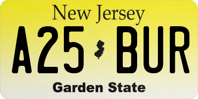 NJ license plate A25BUR