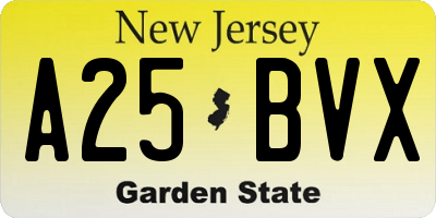 NJ license plate A25BVX