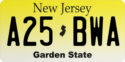 NJ license plate A25BWA