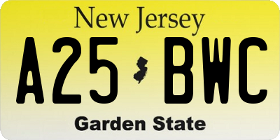 NJ license plate A25BWC