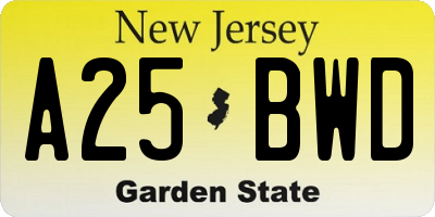 NJ license plate A25BWD