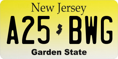 NJ license plate A25BWG