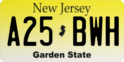 NJ license plate A25BWH