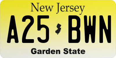 NJ license plate A25BWN