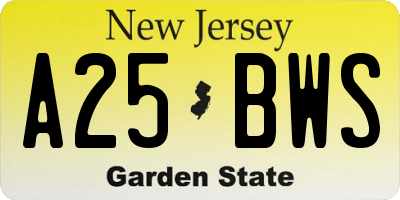 NJ license plate A25BWS