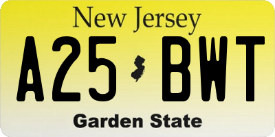 NJ license plate A25BWT