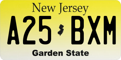 NJ license plate A25BXM