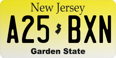 NJ license plate A25BXN