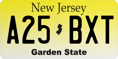 NJ license plate A25BXT
