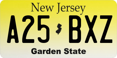 NJ license plate A25BXZ