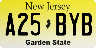 NJ license plate A25BYB