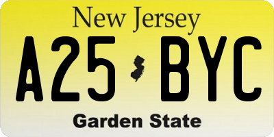 NJ license plate A25BYC