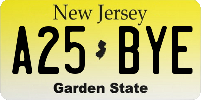 NJ license plate A25BYE