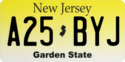 NJ license plate A25BYJ