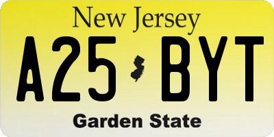 NJ license plate A25BYT