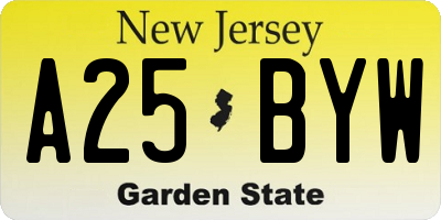NJ license plate A25BYW