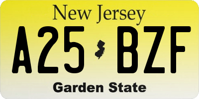 NJ license plate A25BZF