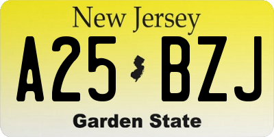 NJ license plate A25BZJ