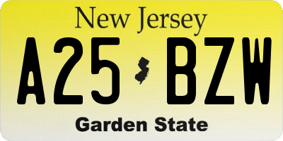 NJ license plate A25BZW
