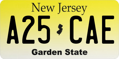 NJ license plate A25CAE