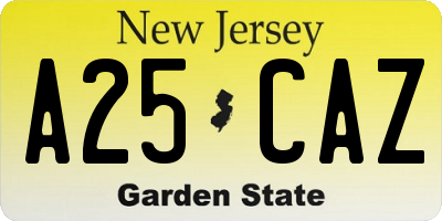 NJ license plate A25CAZ