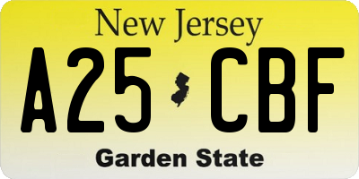 NJ license plate A25CBF